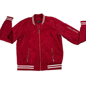 Rue21 Bomber Jacket Mens M Red Varsity Zip Streetwear Lightweight Retro Style X!